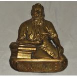 W.G. Grace. Brass figure of Grace sitting, three quarter length, leaning on a pillar, with one