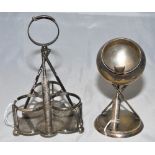 Cricket Cruet Stand. Edwardian silver plated cruet stand comprising of three crossed cricket bats