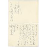 Harold Denis 'Dickie' Bird. Yorkshire & Leicestershire 1956-1964. Two page handwritten letter from
