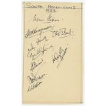 South Americans tour to England 1932. Trimmed page nicely signed in ink by nine members of the South