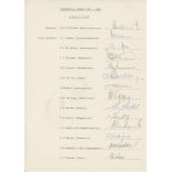 England 'World Cup' 1983. Official autograph sheet for the England team who played in the World