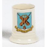 'Lindfield'. Straight sided crested china cylindrical vase with cricket crest of Lindfield. Arcadian