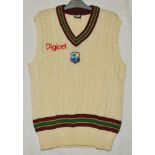 West Indies sleeveless white Test sweater, by Admiral, with West Indies emblem in shield to centre