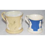 Staffordshire 4" waisted cricket mug with strap handle and beaded rim, with cream background and