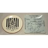 'Newcastle United v Liverpool. F.A. Cup Final 1974'. Two souvenir items, one a small ceramic plate