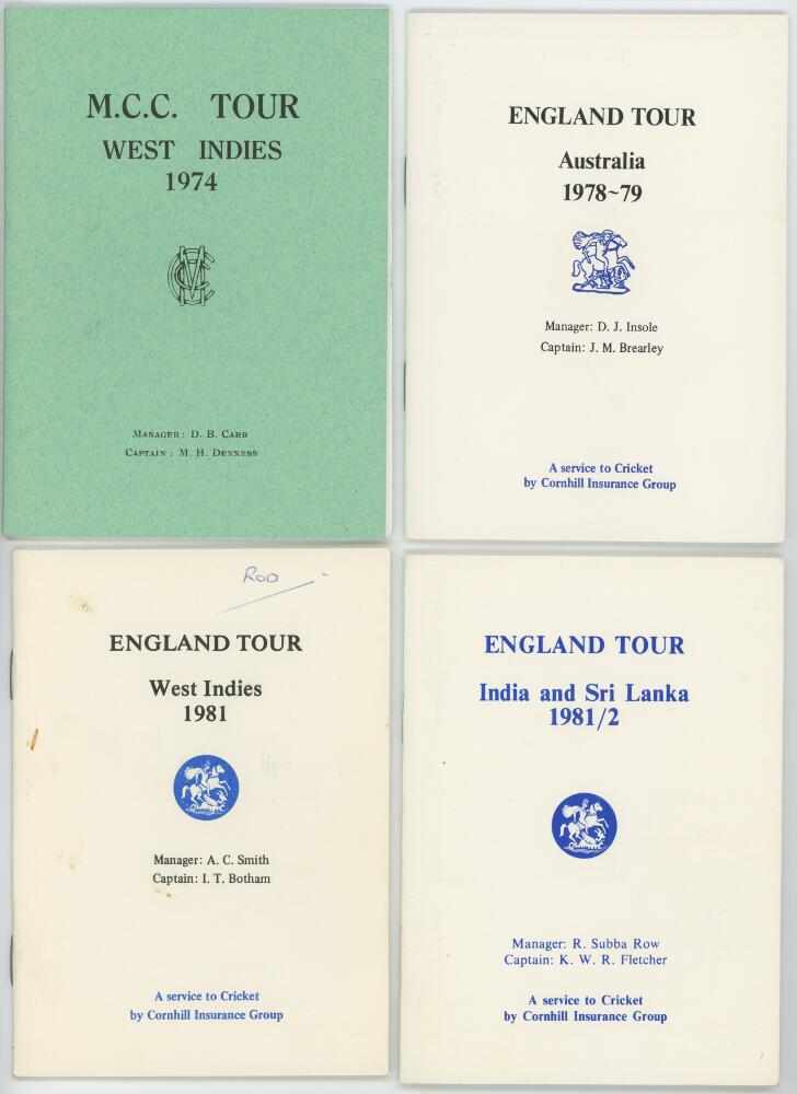 M.C.C. and England tour itineraries 1974-1982. Four official players' itineraries for the tours to