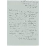 Thomas Bignall 'Tommy' Mitchell. Derbyshire & England 1928-1939. Single page handwritten letter in