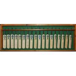 The Counties 1993. Wooden glass fronted miniature baise lined cricket bat display box containing