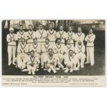 'All-India Cricket Team, 1932'. Official mono real photograph postcard of the India team seated