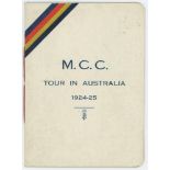 M.C.C. tour of Australia 1924/25. Official players' itinerary for the tour, the front cover with