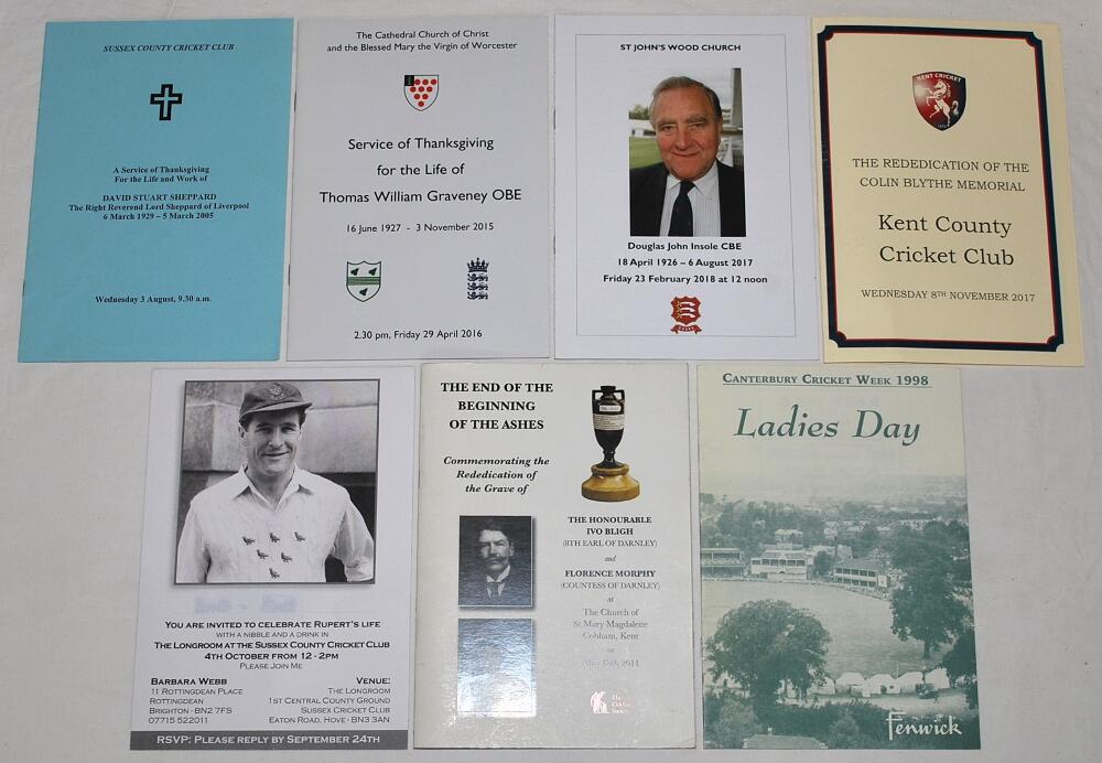 Cricket orders of service. Three official orders of service for David Sheppard 2005, Tom Graveney