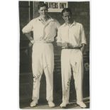 Percy Chapman and Johnny Douglas. Original mono photograph of a youthful Chapman standing with