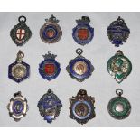 Silver cricket medals 195-1946. Twelve hallmarked silver with enamel cricket medals each with