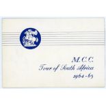 'M.C.C. Tour of South Africa 1964-65'. Official M.C.C. tour Christmas card with printed mono