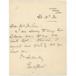 Edward Mark Sprot. Hampshire 1898-1914. Single page letter handwritten in ink from Sprot. The letter
