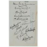 Australia. Sheffield Shield 1938/39. Plain postcard nicely and fully signed in black ink to each