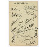 Middlesex and Northamptonshire c1938/39. Small album page signed in ink by fourteen Middlesex