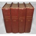 Wisden Cricketers' Almanack 1908 to 1911. 45th to 48th editions. Bound in red boards, lacking