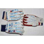 Signed cricket gloves 1990s. Three individual unused batting gloves, one signed to the outers and