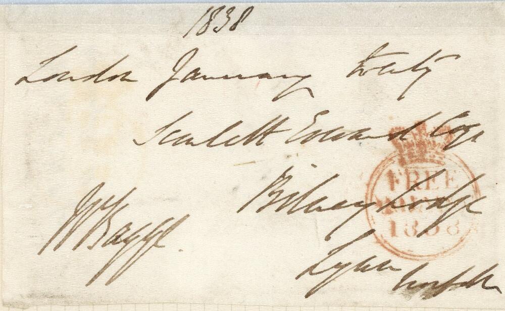 Sir William Bagge. Norfolk& M.C.C. 1836-1839. Original free-front envelope nicely signed in ink by