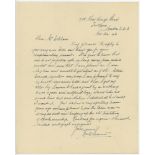 Len Braund. Surrey, Somerset & England 1896-1920. One page handwritten letter to J.D. Coldham