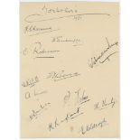 Yorkshire C.C.C. 1931. Page nicely signed in ink by twelve members of the Yorkshire team. Signatures