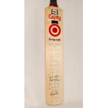 England XI v Rest of the World XI. Duncan Fearnley cricket bat signed by twenty four members of both