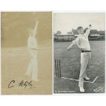 Colin Blythe. Kent & England 1899-1914. Sepia real photograph postcard of Blythe in bowling pose, by