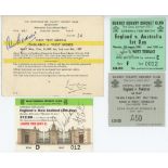 Signed match tickets 1957-2002. Nine official match tickets for England home Test matches and one