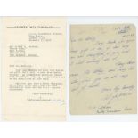 Kenneth Wolstenholme and Nat Lofthouse. Original single page typed letter dated 23rd December 1957