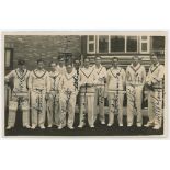'Sir Julian Cahn's Cricket Team 1936'. Mono real photograph postcard featuring the team standing