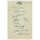 Lancashire C.C.C. 1934. Small album page nicely signed in black ink by nine members of the