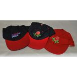 Lancashire C.C.C. one day match baseball caps worn by Lancashire players, each with Lancashire