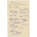 Middlesex C.C.C. 1912. Album page signed in ink by fourteen Middlesex players. Signatures include