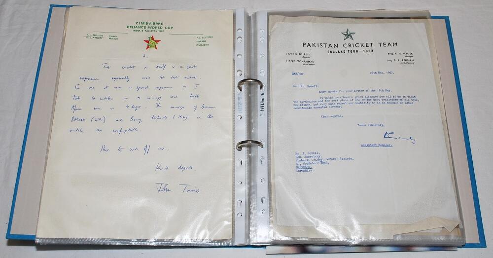 Cricket correspondence 1950s-1990s. Blue file comprising an interesting selection of twenty seven