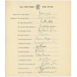 M.C.C. West Indies Tour 1959-1960. Official autograph sheet signed by the sixteen members of the