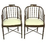 Pair of Faux Tortoise Bamboo Stylized Armchairs