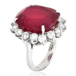 Ladies Ruby, Diamond 18K Gold Ring