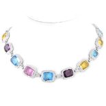 Diamond, Multi Color Quartz and 14K Gold Necklace