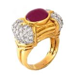 Burma Ruby, Diamond and 18K Gold Ring