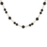 Vintage 14K Gold, Onyx and Pearl Necklace