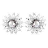 12.0mm Pearl, Diamond and 18K Earrings