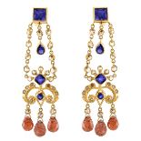 Multi Gemstone and 18K Gold Earrings