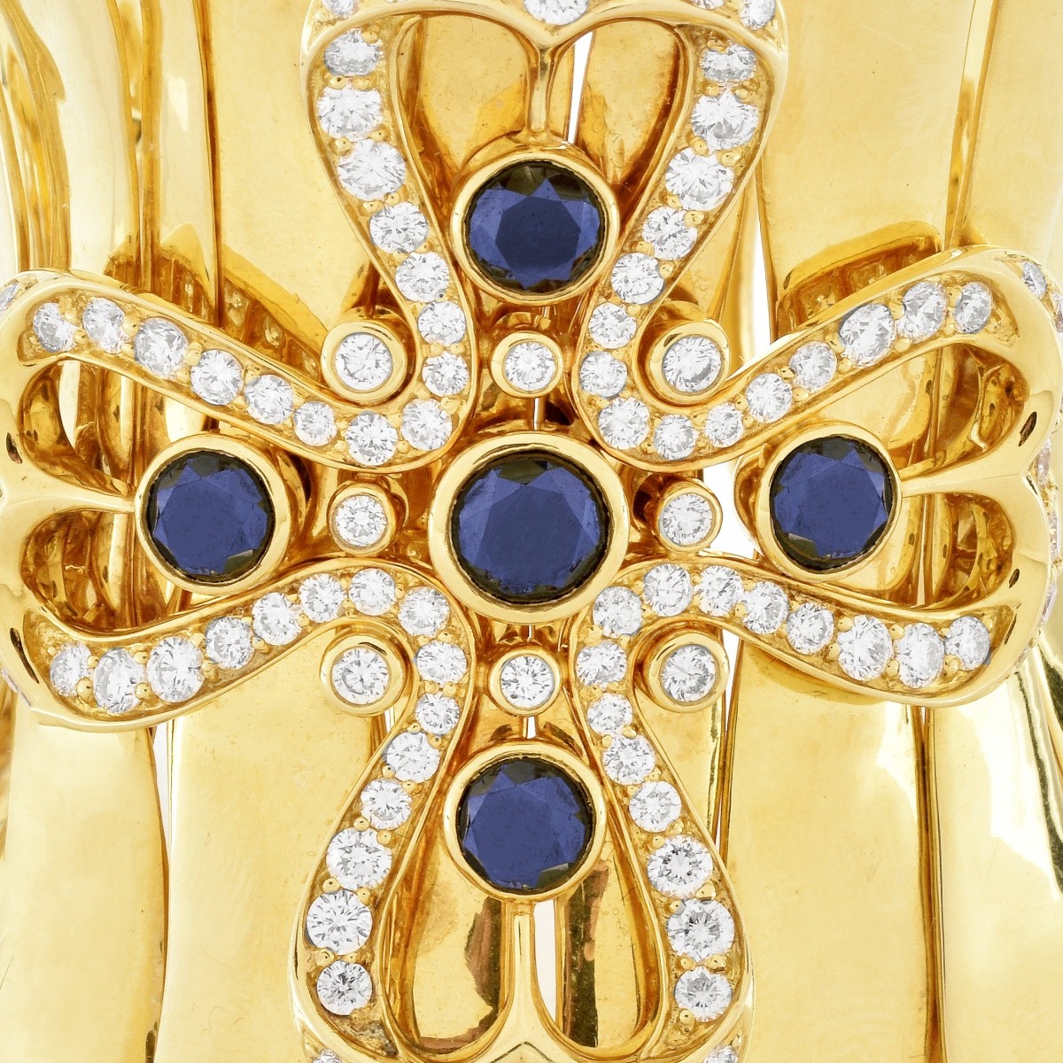 Diamond, Sapphire and 18K Gold Cuff Bangle - Image 4 of 4