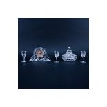 Collection of Five (5) Waterford Crystal Tableware. Includes: clock, covered dish, and three cordia