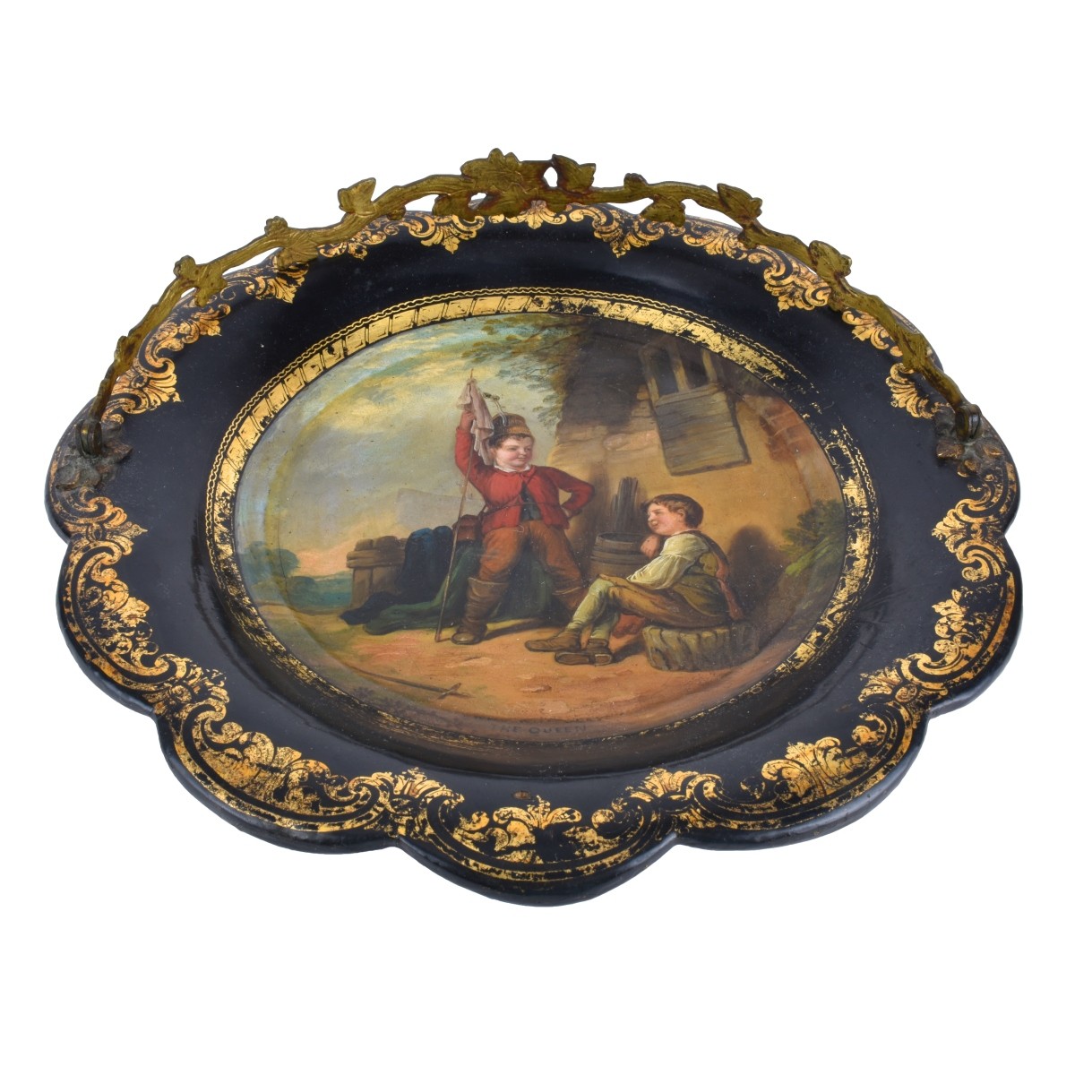 Antique English Black Lacquered Plate - Image 4 of 6