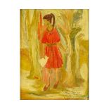 Manuel Bordogna, Venezuelan (20th C) Oil on board "Girl in Woods" Signed and titled lower right. Go