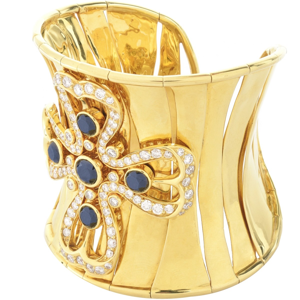 Diamond, Sapphire and 18K Gold Cuff Bangle