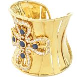 Diamond, Sapphire and 18K Gold Cuff Bangle