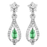 Emerald, Diamond, Platinum and 18K Earrings